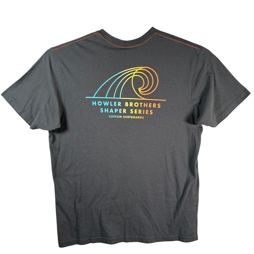 Howler Brothers Shaper Series Pocket T-Shirt Mens XL Gray Rainbow Wave Surf Tee